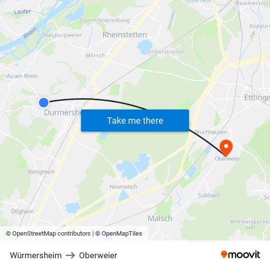 Würmersheim to Oberweier map
