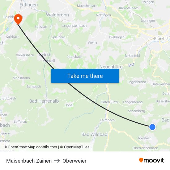Maisenbach-Zainen to Oberweier map