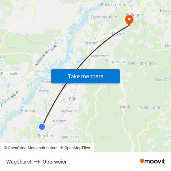 Wagshurst to Oberweier map