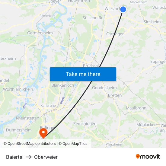 Baiertal to Oberweier map