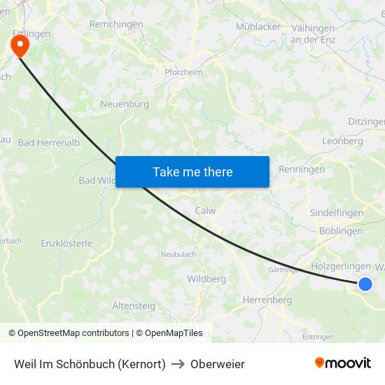 Weil Im Schönbuch (Kernort) to Oberweier map