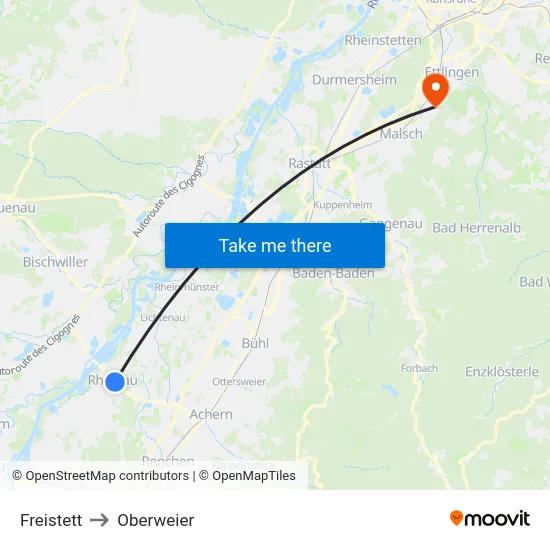 Freistett to Oberweier map