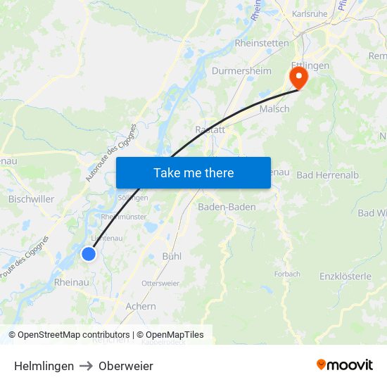 Helmlingen to Oberweier map