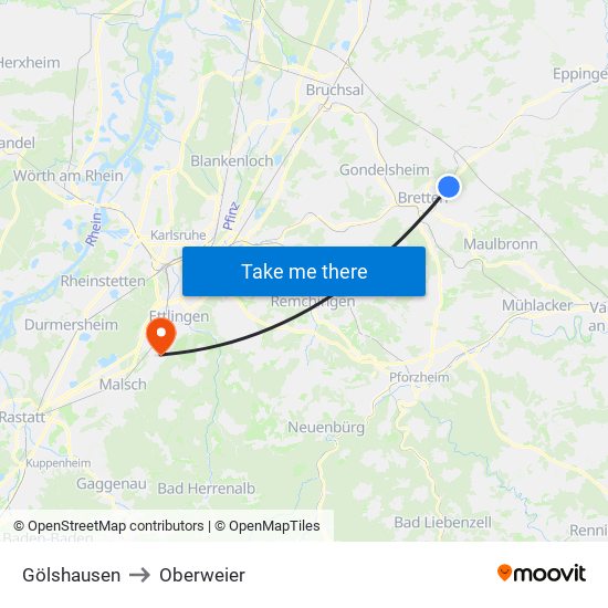 Gölshausen to Oberweier map