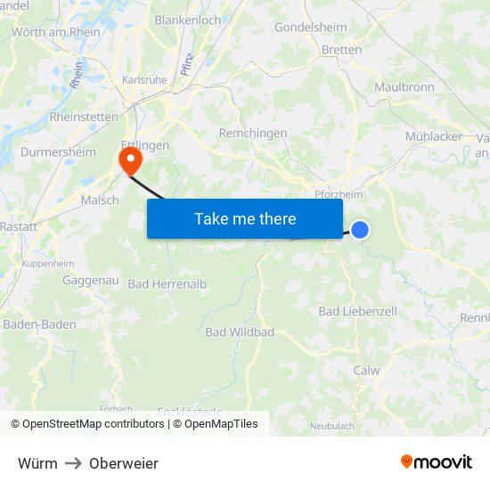 Würm to Oberweier map
