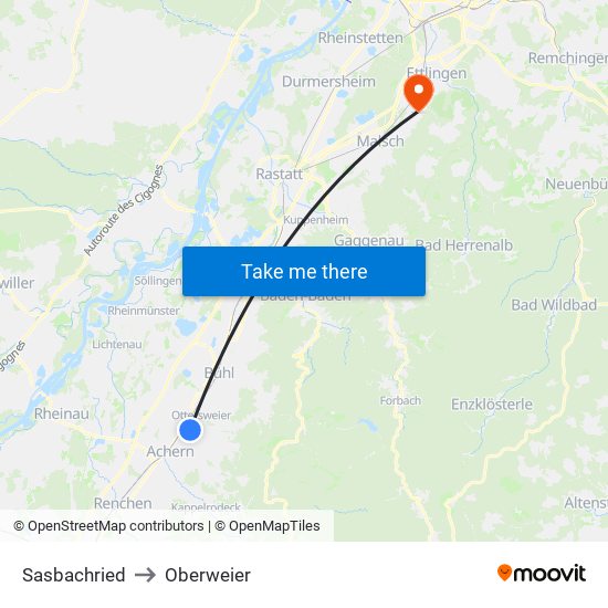Sasbachried to Oberweier map