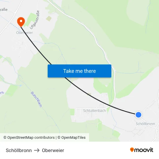 Schöllbronn to Oberweier map