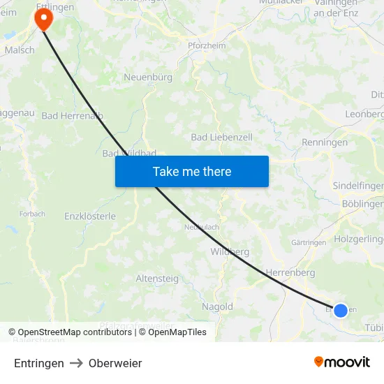 Entringen to Oberweier map