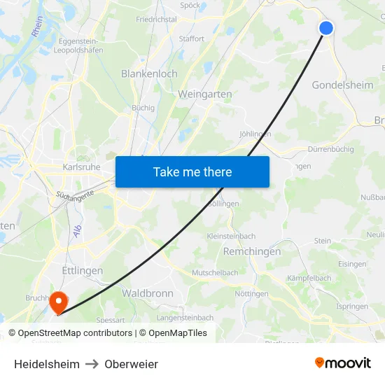 Heidelsheim to Oberweier map