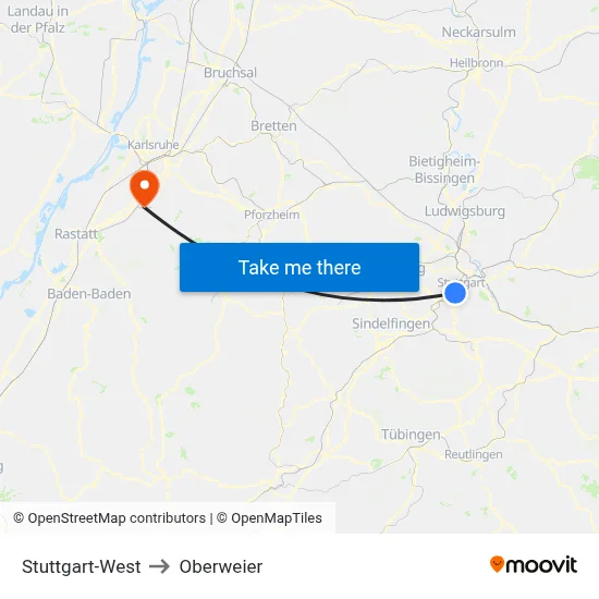 Stuttgart-West to Oberweier map