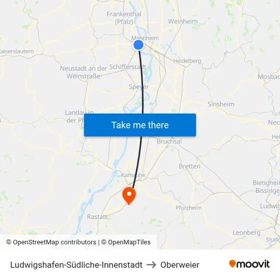 Ludwigshafen-Südliche-Innenstadt to Oberweier map