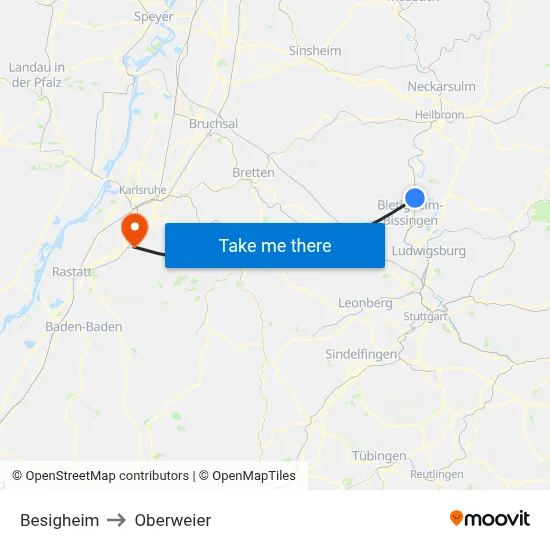 Besigheim to Oberweier map