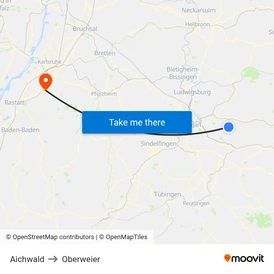 Aichwald to Oberweier map