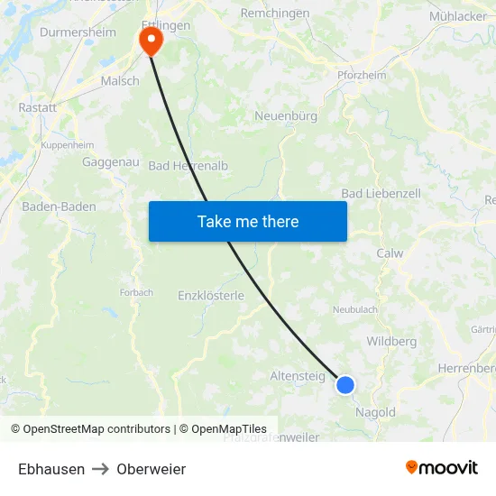 Ebhausen to Oberweier map
