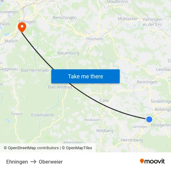 Ehningen to Oberweier map