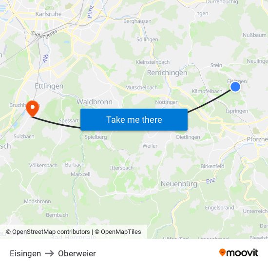 Eisingen to Oberweier map