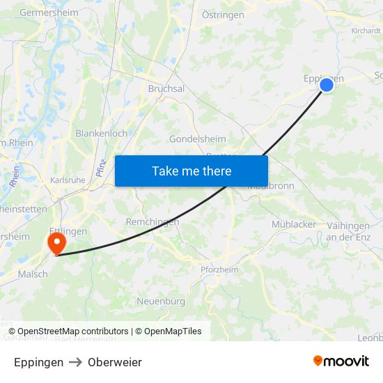 Eppingen to Oberweier map
