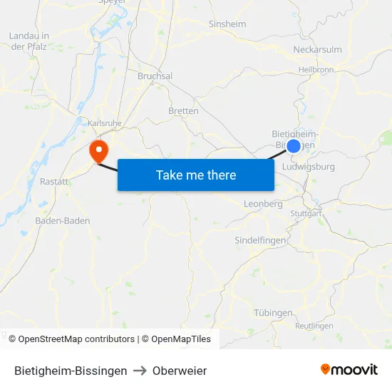 Bietigheim-Bissingen to Oberweier map