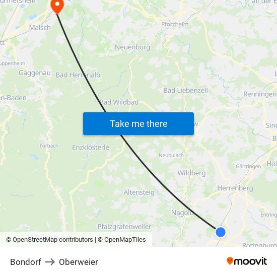 Bondorf to Oberweier map