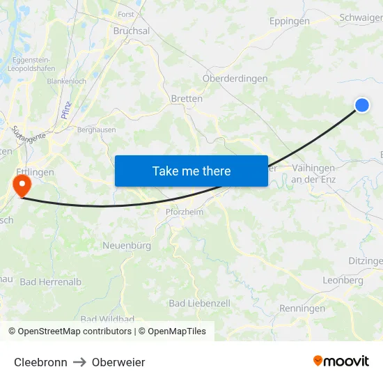 Cleebronn to Oberweier map