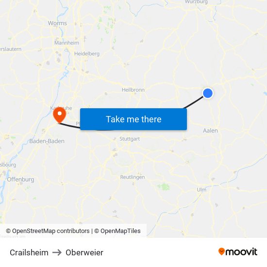 Crailsheim to Oberweier map