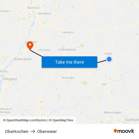 Oberkochen to Oberweier map
