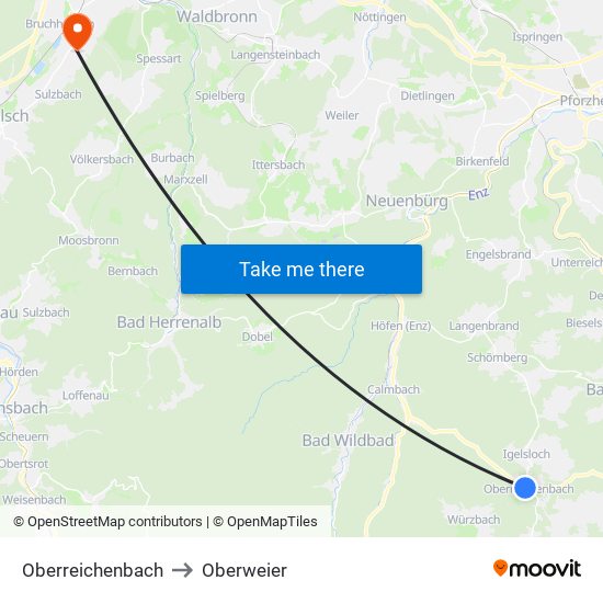 Oberreichenbach to Oberweier map