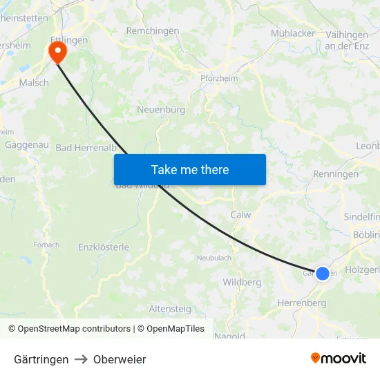 Gärtringen to Oberweier map