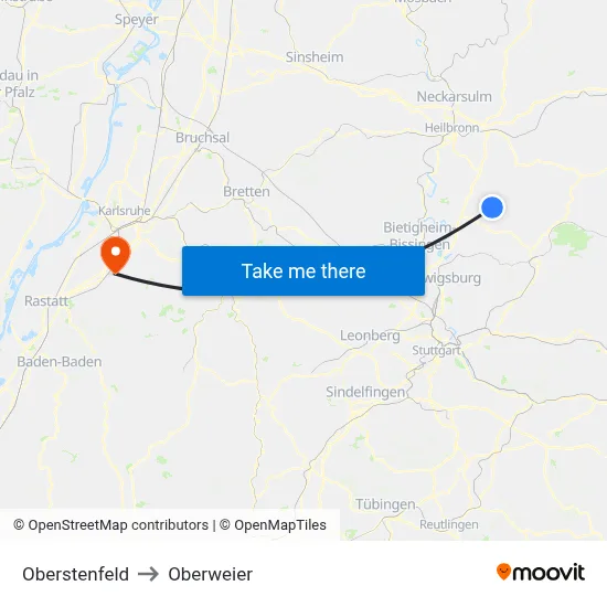 Oberstenfeld to Oberweier map
