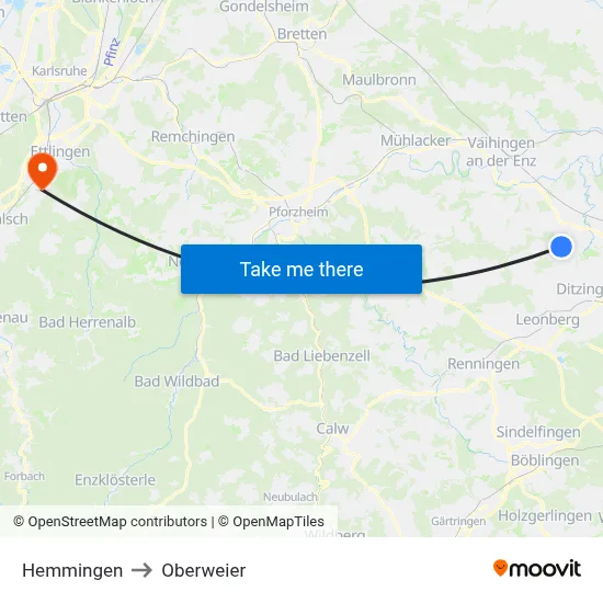 Hemmingen to Oberweier map