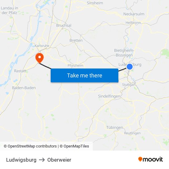 Ludwigsburg to Oberweier map