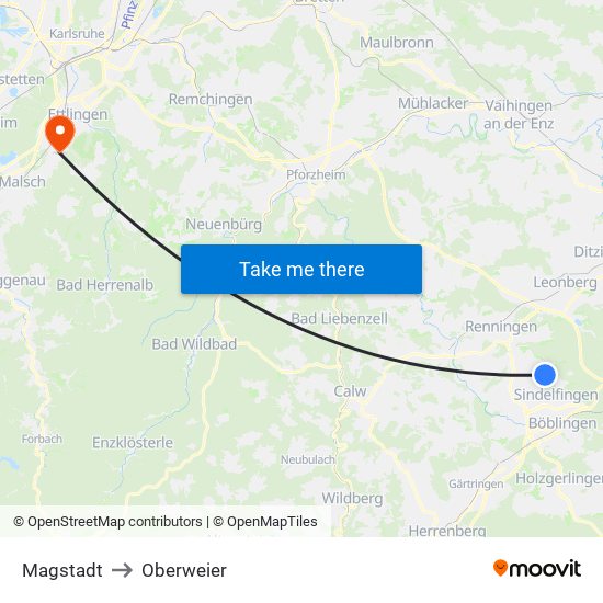 Magstadt to Oberweier map