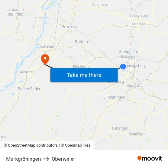 Markgröningen to Oberweier map