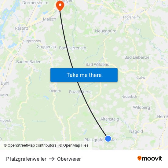 Pfalzgrafenweiler to Oberweier map