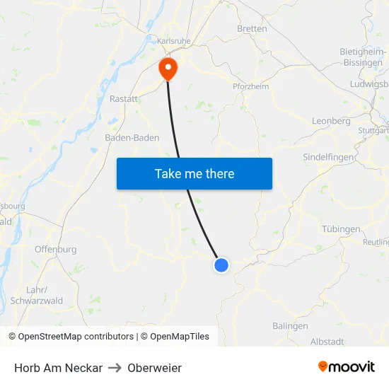 Horb Am Neckar to Oberweier map