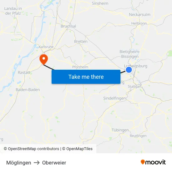 Möglingen to Oberweier map