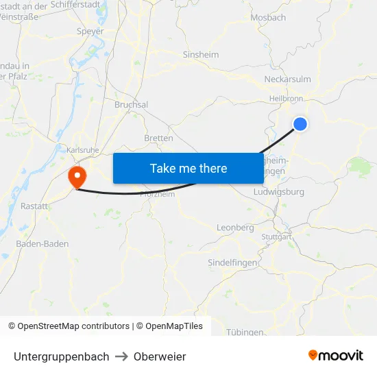 Untergruppenbach to Oberweier map