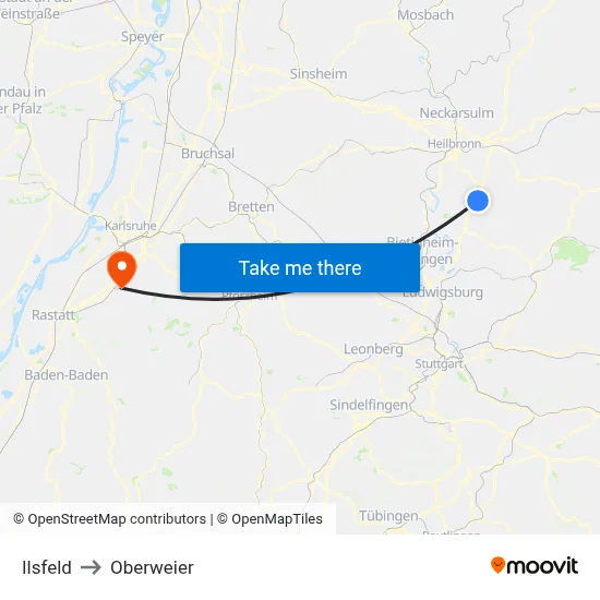 Ilsfeld to Oberweier map