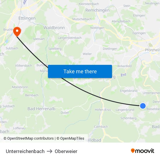 Unterreichenbach to Oberweier map