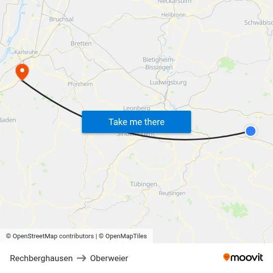 Rechberghausen to Oberweier map