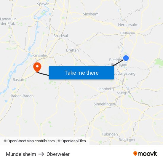 Mundelsheim to Oberweier map