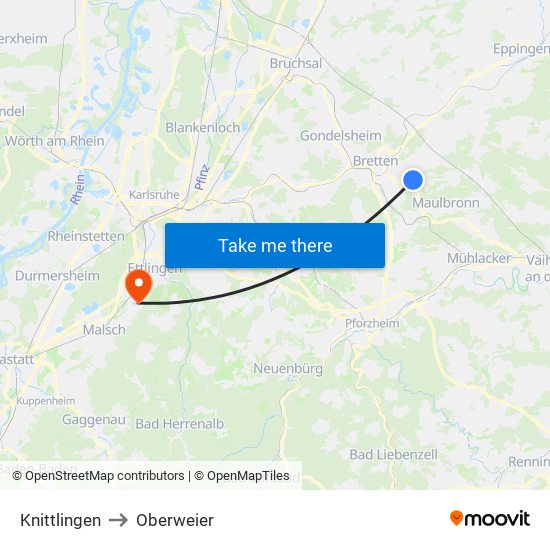 Knittlingen to Oberweier map