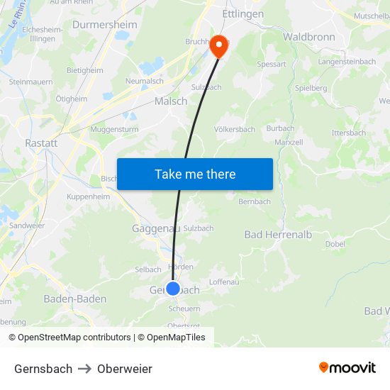 Gernsbach to Oberweier map