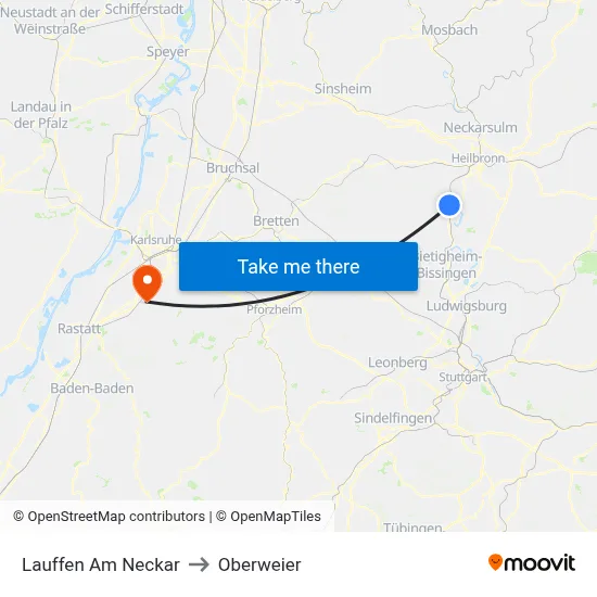 Lauffen Am Neckar to Oberweier map