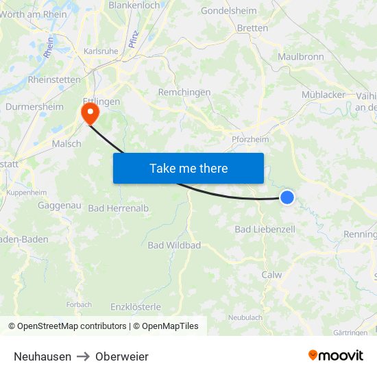 Neuhausen to Oberweier map