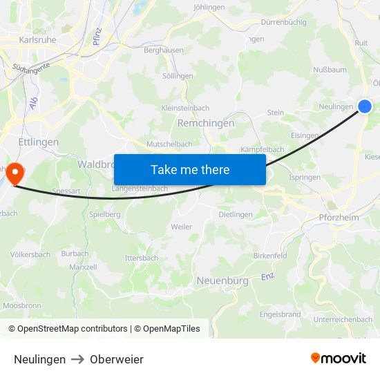 Neulingen to Oberweier map