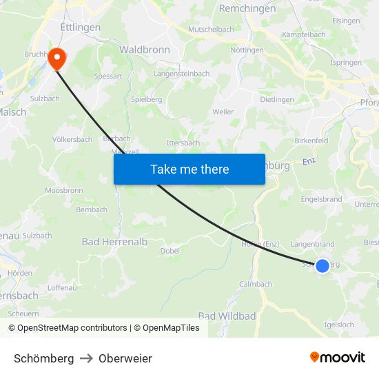 Schömberg to Oberweier map