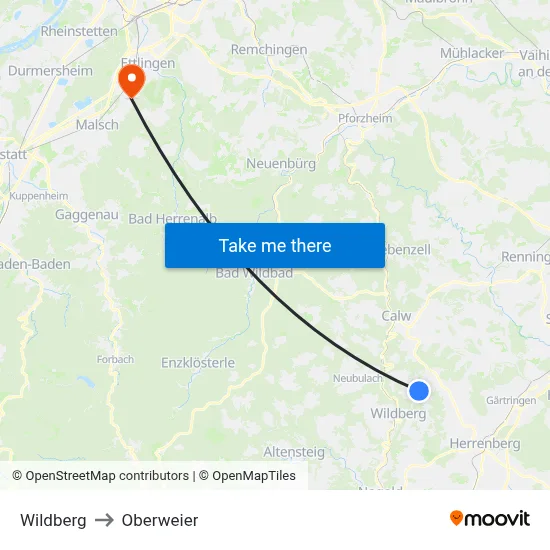 Wildberg to Oberweier map