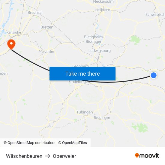 Wäschenbeuren to Oberweier map