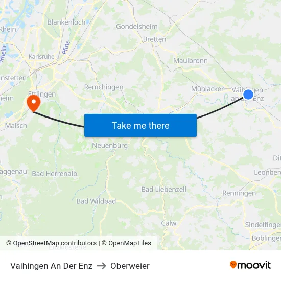 Vaihingen An Der Enz to Oberweier map